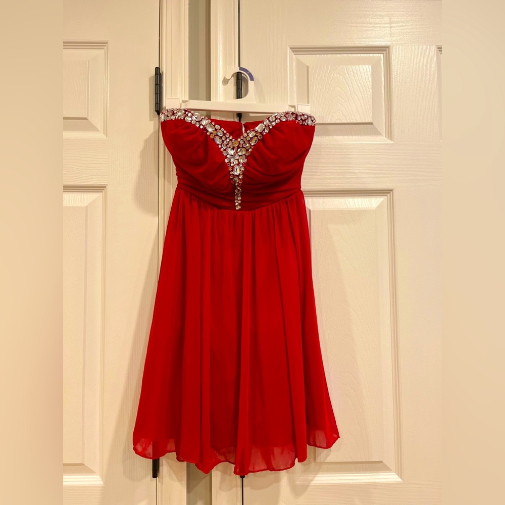 Strapless Red Rhinestone Dress